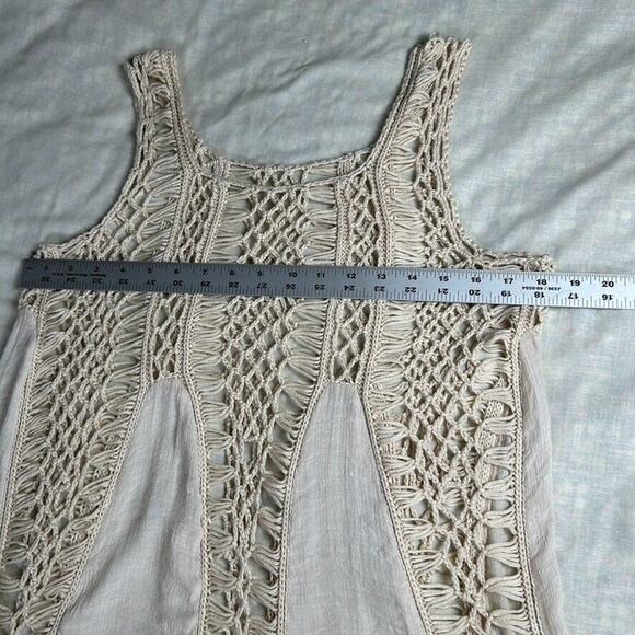 Gauze crochet dress/swim cover sheer fabric asymmetric hem Bohemian Cottage core - Picture 4 of 6